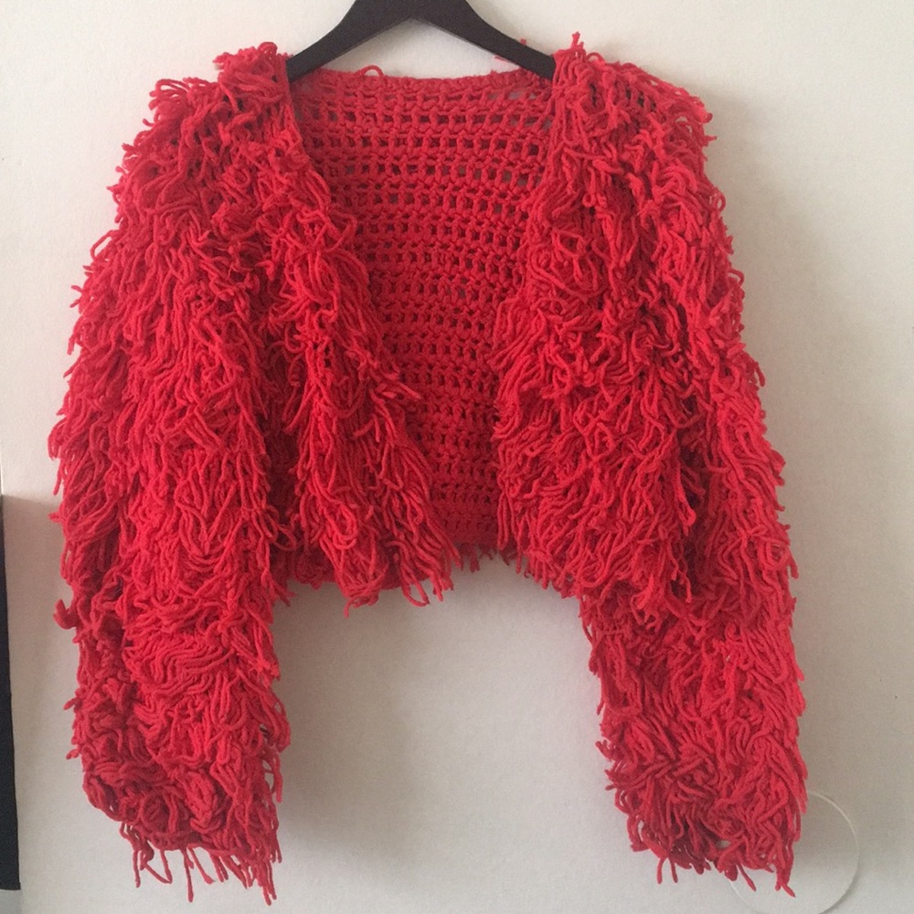 Red Shag Runway Coat 90s Award Show